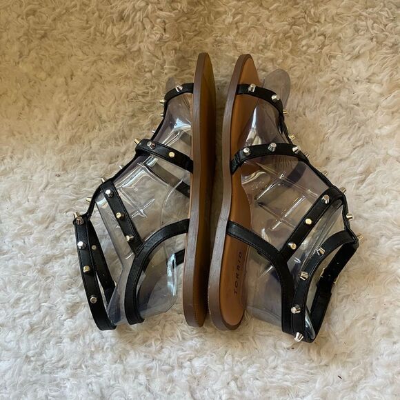 Torrid Black synthetic leather gladiator sandals silver tone studs accents SZ9WW - Picture 4 of 9